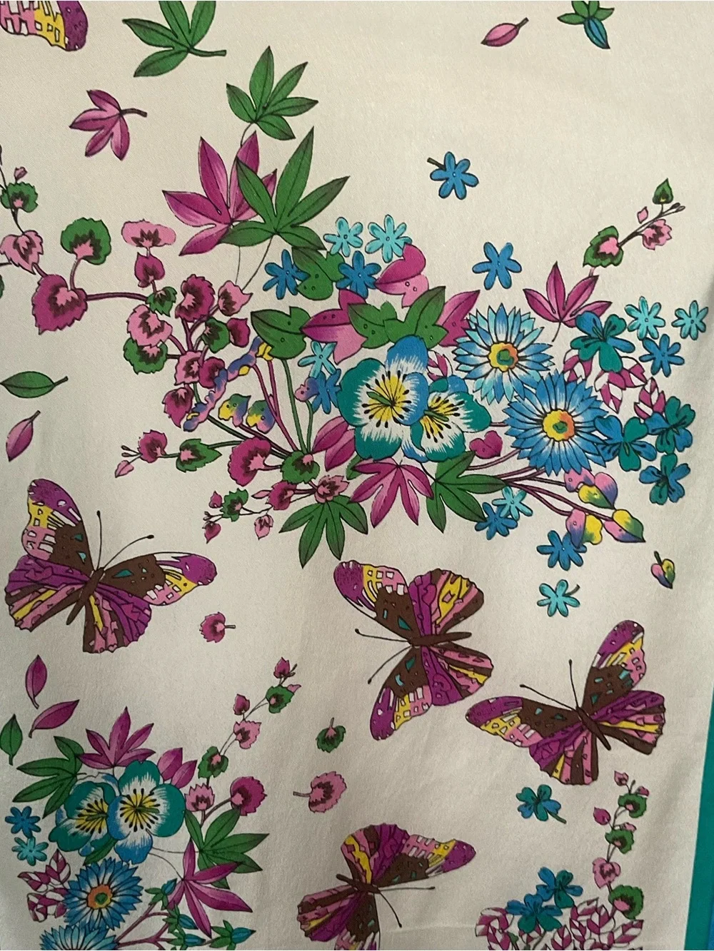 Worthington Bright Colored Floral and Butterfly Oblong Silk Scarf
